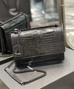 Saint Laurent Sunset Medium Chain Bag Black For Women 8.6in/22cm YSL 442906DND0U1000
