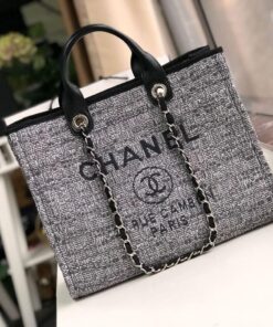 Chanel Deauville Tote Raffia Canvas Bag Black For Women 14.9in/38cm