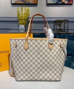 Louis Vuitton Neverfull MM Tote Bag Damier Azur Canvas Rose Ballerine Pink For Women, Women's Bags, Shoulder Bags 12.2in/31cm LV N41605