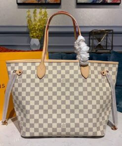 Louis Vuitton Neverfull MM Tote Bag Damier Azur Canvas For Women 12.2in/31cm LV N41361