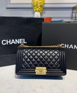 Chanel Boy Handbag Gold Toned Hardware Black For Women, Women's Bags, Shoulder And Crossbody Bags 9.8in/25cm A67086