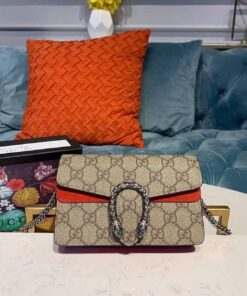 Gucci Dionysus Supreme Super Mini Bag Beige/Ebony GG Supreme Canvas Red Suede 6.5in/16.5cm GG 476432