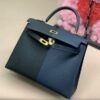 Hermes Kelly 28 Sellier Epsom Bag Black/Navy Blue For Women 11in/28cm