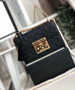 Gucci Padlock Small Gucci Signature Shoulder Bag Black Gucci Signature For Women 7.9in/20cm GG 409487 CWC1G 1000