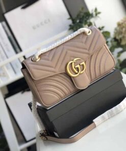 Gucci GG Marmont Matelasse Shoulder Bag Dusty Pink Matelasse Chevron For Women 10in/26cm GG 443497 DTDIT 5729