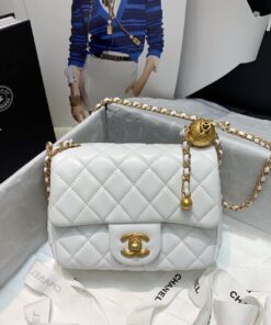 Chanel Mini Flap Bag With CC Ball On Strap White For Women, Women's Handbags, Shoulder And Crossbody Bags 6.7in/17cm AS1786