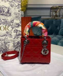 Christian Dior Mini Lady Dior Bag with Chain Silver Hardware Spring/Summer Collection, Red, For Women Women?s Handbags, 17cm CD M0505OCAL_M52R