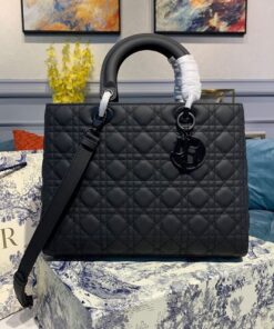 Christian Dior Large Lady Dior Bag Black For Women 12.5in/32cm CD M0566SLOI_M989
