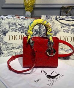 Christian Dior Small Lady Dior Bag Gold Toned Hardware Cherry Red Patent For Women 8in/20cm CD M0531OWCB_M323