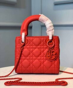 Christian Dior Mini Lady Dior Bag with Chain Matte Hardware Spring/Summer Collection, Red , For Women Women?s Handbags, 18cm CD