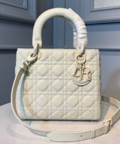 Christian Dior Medium Lady Dior Bag White For Women 9.5in/24cm CD