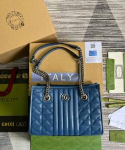 Gucci Marmont Small Matelasse Tote Blue For Women, Women's Bags 26.5 in/10.4cm GG 675796 UM8BF 4340