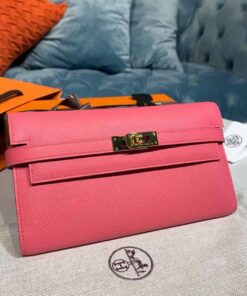 Hermes Kelly Wallet To Go Woc Pink With Gold Toned Hardware Bag For Women 8.2in/21cm