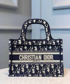 Christian Dior Mini Book Tote Bag 22cm Oblique Embroidered Canvas Spring/Summer Collection, Blue