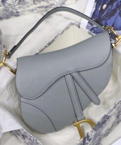 Christian Dior Saddle Bag Light Blue Grained Gold Toned Hardware For Women 25cm/10in CD