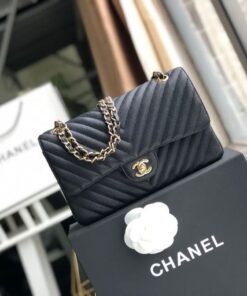 Chanel Chevron Classic Handbag Gold Toned Hardware Black For Women, Women?s Bags, Shoulder And Crossbody Bags 10.2in/26cm