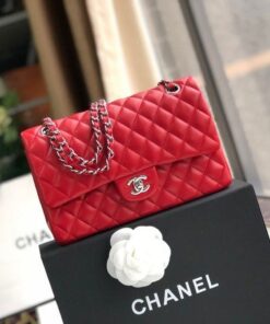 Chanel Classic HandBag Red For Women 9.9in/25.5cm A01112