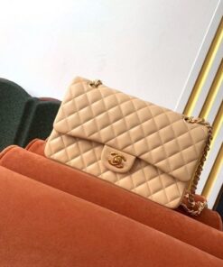 Chanel Classic HandBag Beige For Women 9.9in/25.5cm A01112