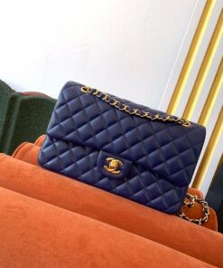 Chanel Classic HandBag Navy Blue For Women 9.9in/25.5cm A01112