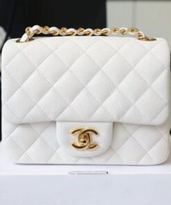 Chanel Classic Mini Flap Bag Golden Hardware White For Women 6.6in/17cm A35200