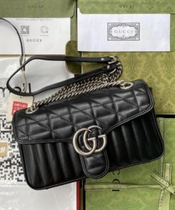 Gucci GG Marmont Small Shoulder Bag Black Matelass? For Women 10in/26cm 443497 UM8AN 1000
