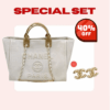 Special Set Chanel: Large Deauville Pearl Tote Bag + Earrings Gold