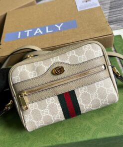 Gucci Ophidia Mini GG Bag Beige And Ebony GG Supreme Canvas, With Beige For Women 7in/17.5cm GG