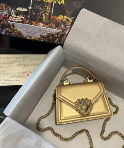 Dolce Gabbana Small Devotion Bag In Plain Gold For Women 7.5in/19cm DG