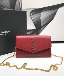 Saint Laurent Uptown Chain Wallet Red For Women 7.4in/19cm YSL