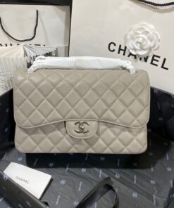Chanel Large Classic Handbag Silver Hardware Grey For Women, Women's Handbags, Shoulder Bags 11.8in/30cm