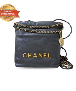 [True-to-ORIGINAL] Chanel 22 Mini Bag Gold Tone Grey For Women 7,1in/18cm