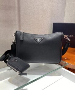 Prada Re-Nylon And Saffiano Shoulder Bag Black For Women, Women's Bags 9.4in/24cm 2VH113_2DMH_F0002_V_OOP