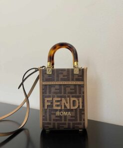 Fendi Sunshine Shopper Brown FF Fabric Brown Mini Bag For Woman 13cm/5in