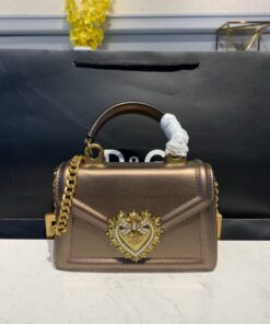 Dolce Gabbana Small Devotion Bag In Mordore Nappa Antique Brass For Women 7.5in/19cm DG