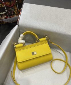 Dolce Gabbana Small Sicily Bag In Dauphine Yellow For Women 7.5in/19cm DG