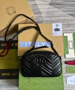 Gucci Marmont Matelasse Shoulder Bag Black For Women, Women's Bags 9.5in/24cm GG