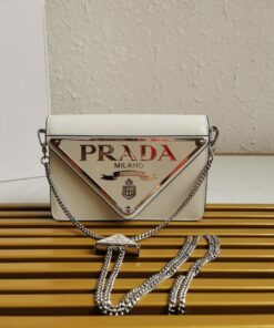 Prada Brushed Shoulder Bag White For Women, Women's Bags 6.7in/17cm