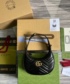 Gucci Marmont Half Moon Shaped Mini Bag Black For Women, Women's Bags 8.5in/22cm GG 699514 DTDHT 1000
