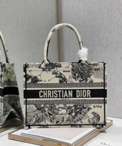 Christian Dior Medium Dior Book Tote Bag, Black/White For Women 36cm CD M1296ZRHZ_M941