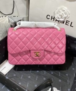 Chanel Large Classic Handbag Gold Hardware Pink For Women, Women's Handbags, Shoulder Bags 11.8in/30cm