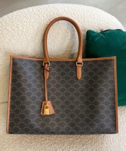 Celine Horizontal Cabas In Triomphe Canvas Tan For Women 17in/43cm 197912BZJ.04LU