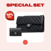 Special Set Chanel Classic: Bag Handbag Silver Hardware + Wallet Card Holder Silver Tone Hardware