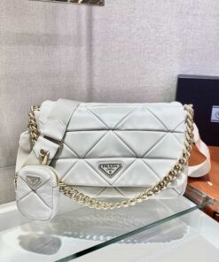 Prada Re-Nylon Padded Shoulder Bag White For Women, Women's Bags 11in/28cm