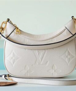 Louis Vuitton Bagatelle Monogram Empreinte Creme Beige For Women, Women's Handbags, Shoulder And Crossbody Bags 22cm/8.7in LV M46099
