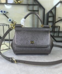 Dolce Gabbana Medium Sicily Handbag In Dauphine Palladium For Women 10.2in/26cm DG
