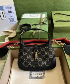 Gucci Jackie 1961 Mini Shoulder Bag Black And Ivory GG Denim Jacquard For Women 7.5in/19cm GG 685127 UN3AG 1294