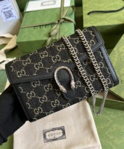 Gucci Dionysus GG Mini Chain Bag Black And Ivory GG Denim Jacquard For Women 8in/20cm 401231 UN3BN 1274
