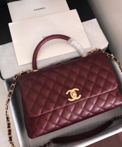 Chanel Handbag With Top Handle Dark Red For Women 11in/28cm