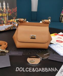 Dolce Gabbana Small Sicily Bag In Dauphine Brown For Women 7.5in/19cm DG
