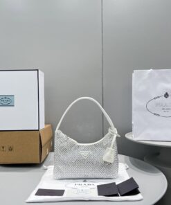 Prada Satin Mini-Bag With Crystals White For Women, Women's Bags 8.6in/22cm 1BC515_2AWL_F0009_V_OOO